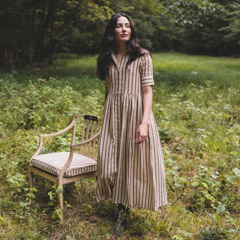 Parterre Owen Dress in Brown Remy Stripe Like New